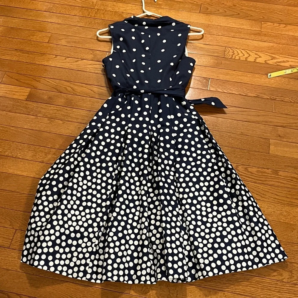 ❌SOLD❌Anne Klein Navy Blue & White Polka Dot Midi Dress - Picture 9 of 17